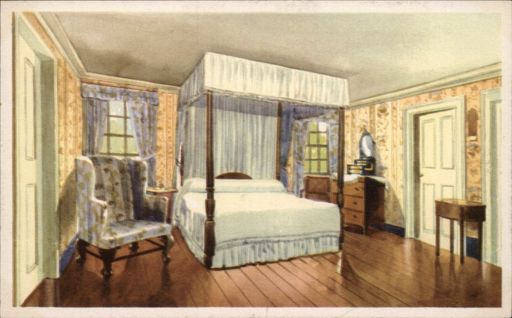 Mt Vernon Virginia Washington's Bed Chamber ~ 1930s vintage postcard