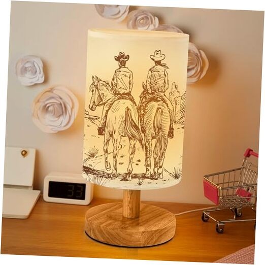 Western Cowboy Bedside Table Lamp for Bedroom with USB Port, Vintage Cozy Beige