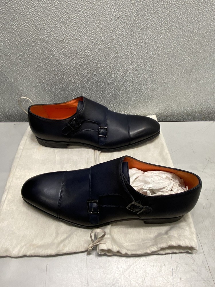 Santoni Men’s Polished Blue Leather Double-Buckle Shoe 11