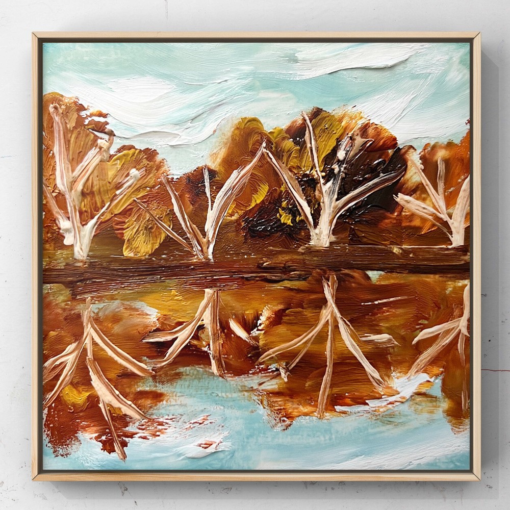 Fall Lake View Hand-Painted Original Oil Landscape Miniature Artwork