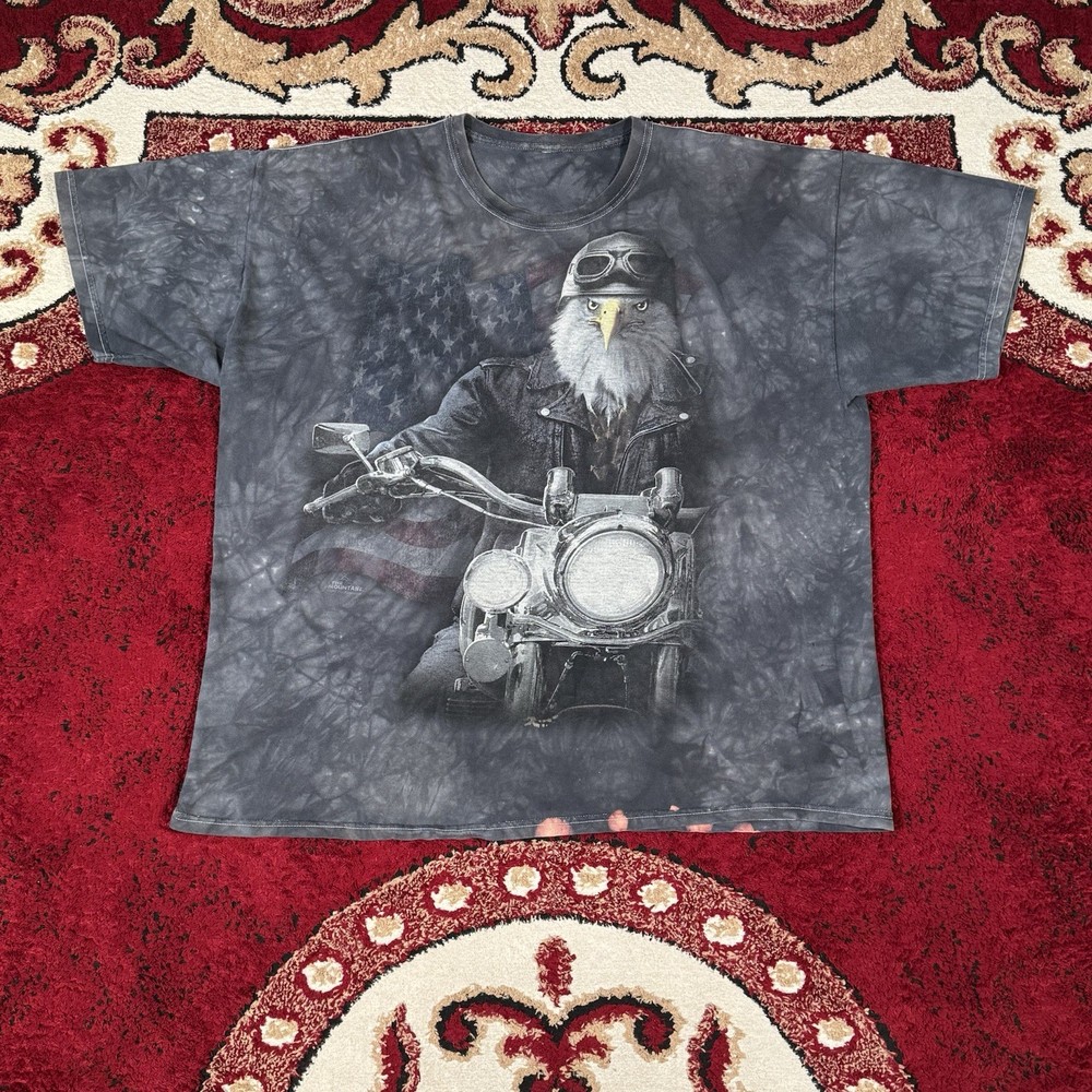 Vintage 90s-Y2K The Mountain Eagle Biker Motorcycle Tie Dye T Shirt Size XXL