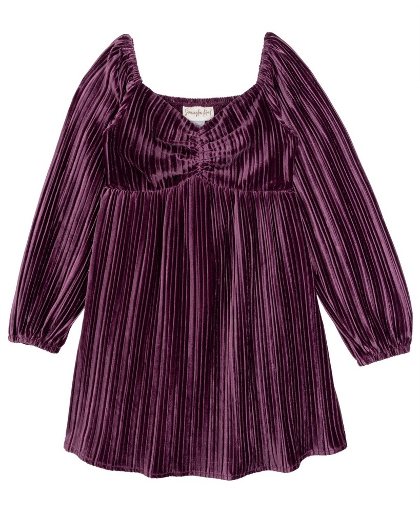 NWT 8  Rare Editions Big Girls Searington Road Pleated Velvet Baby Doll Dress
