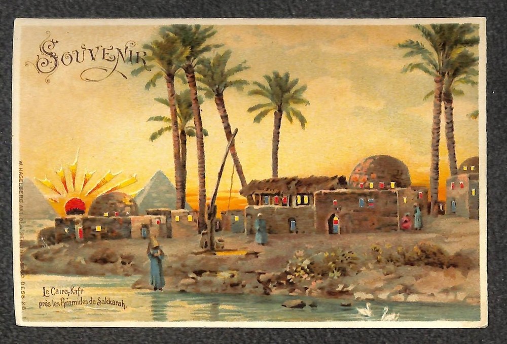 CAIRO EGYPT PYRAMIDS OF SAQQARA DIE-CUT HOLD TO LIGHT HTL POSTCARD (c.1905)