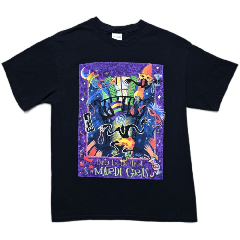 Rare Vintage New Orleans Mardi Gras T Shirt Mens M Bourbon Street Black 90s