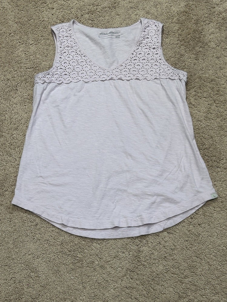 Eddie Bauer Womens Shirt Size Large Pink Eyelet Classic Casual Comfort
