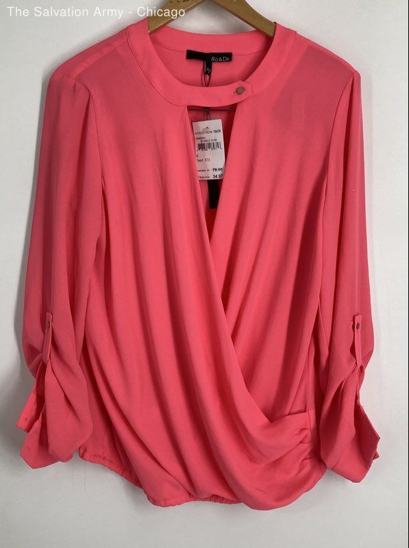 Ro & De Womens Coral Long Sleeve Drape Front Surplice Blouse Top Size Small