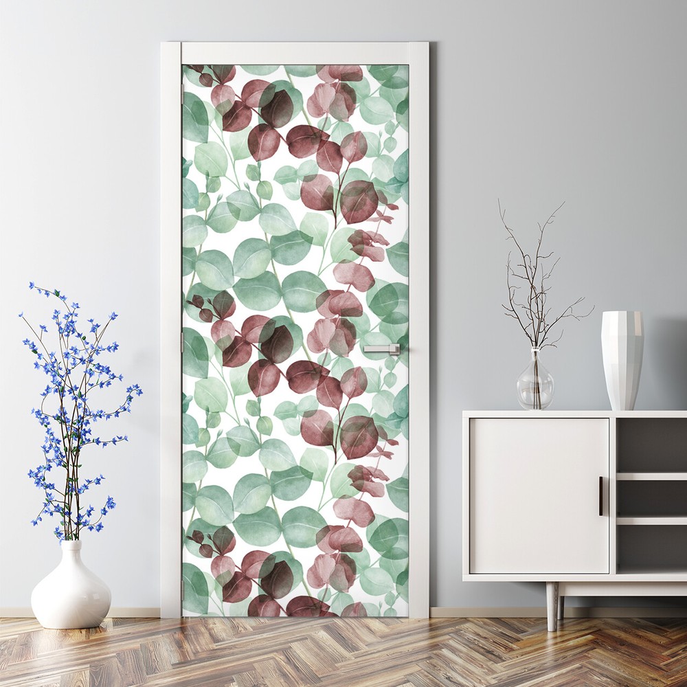 Eucalyptus Colorful Floral Pattern Bubble Free Door sticker Decal Decor