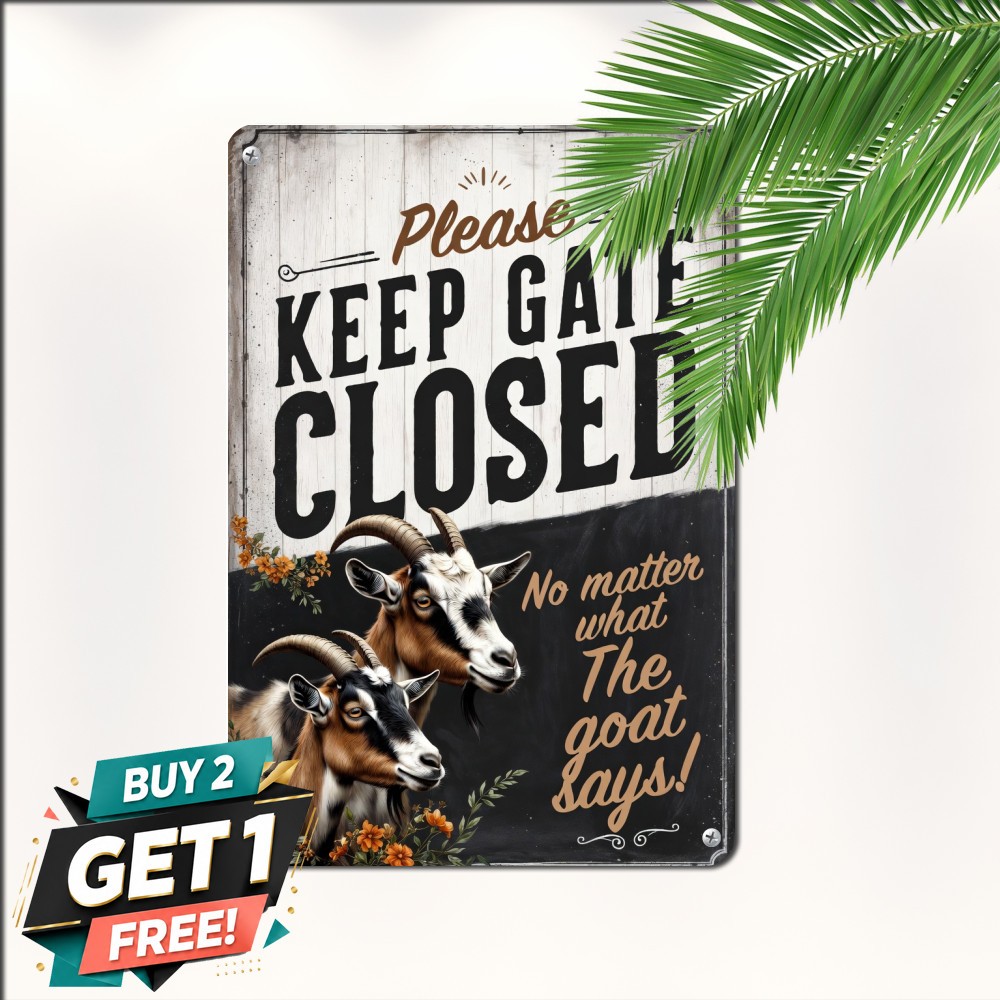 Please Keep Gate Closed Goat Warning Sign Funny Farm Yard Fence Metal Plaque