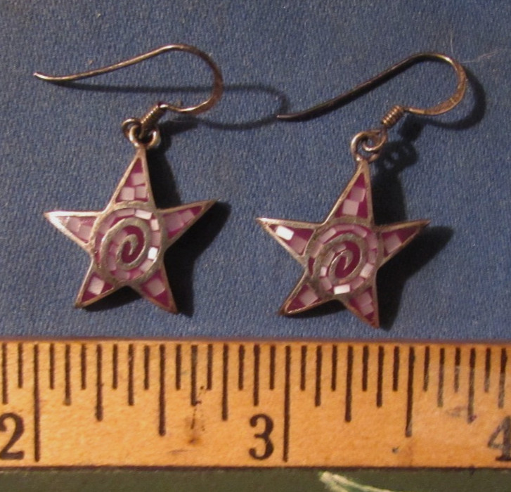 Vintage Sterling Silver & Mother Of Pearl Star Pierced Earrings