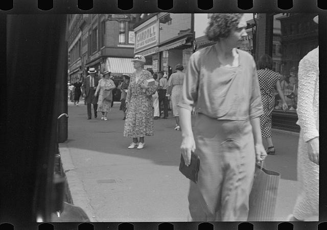 Manchester New Hampshire 1937 Street Scene Pedestrians Downtown Shopfronts