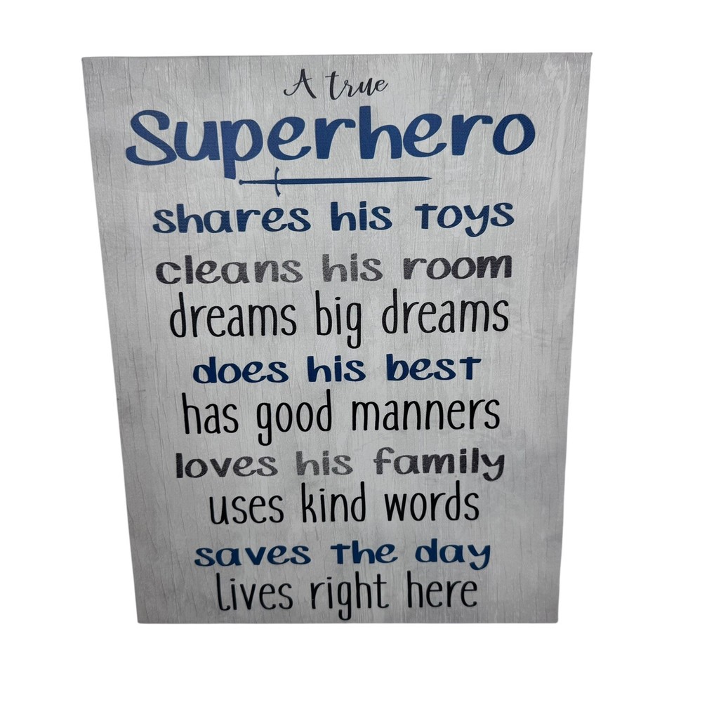 Kimberly Allen Superhero Canvas Wall Art; Little Baby Boy Room Decor (14”x11”)