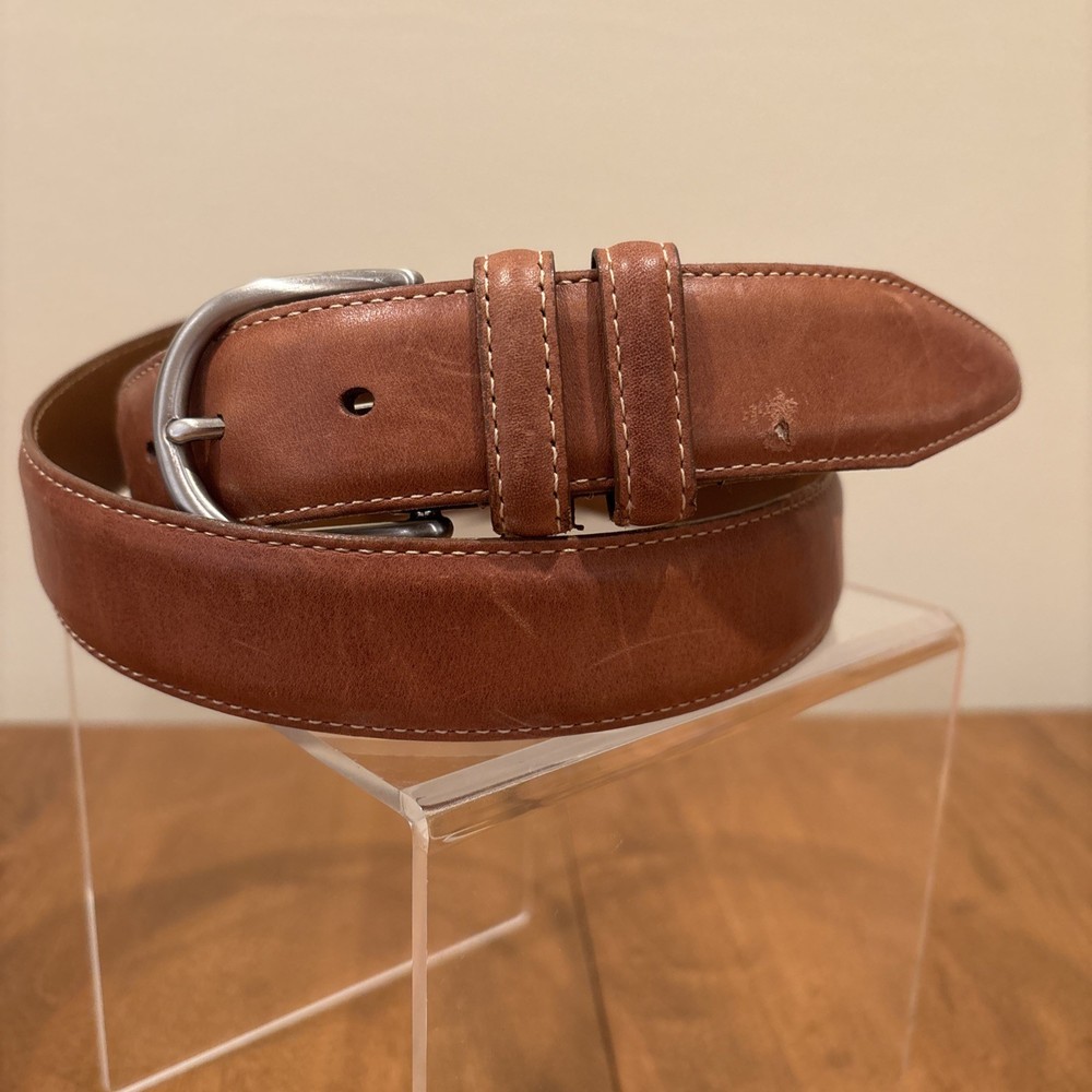 ALLEN EDMONDS Wilbert Brown Burnished Calf Leather Belt 37507 42” Tan USA