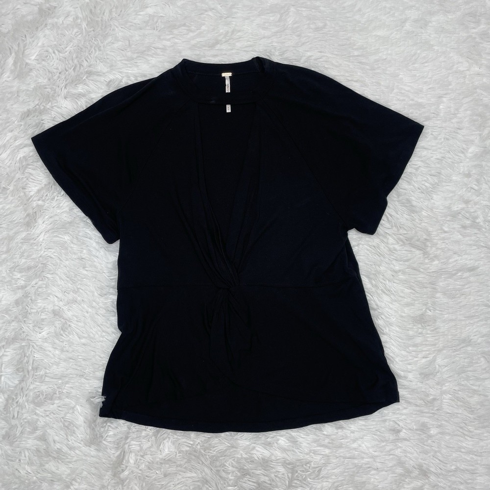 Free People Women’s Blouse Size M Medium Black Shirt Top Low Cut Twist Career
