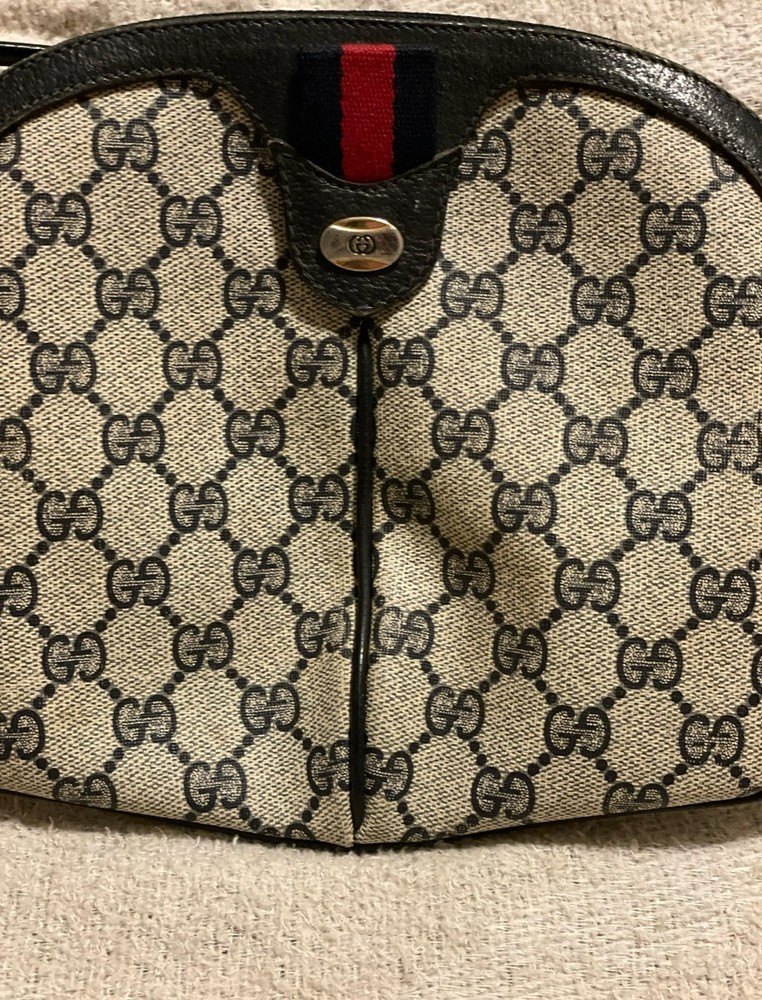 Vintage GUCCI Sherry Line Navy Crossbody Shoulder Bag Authentic
