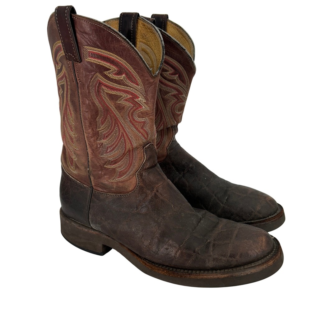 Justin Boots Mens 11.5D Brown Leather Western Cowboy Square Toe Vibram Sole