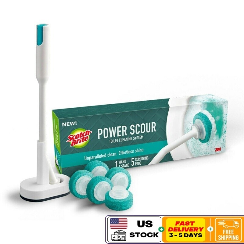 Toilet Cleaning System Disposable Brush Stand 5 Foaming Scrubbing Pads Plastic
