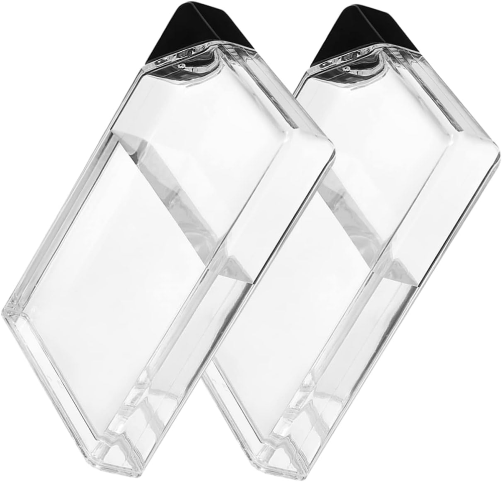 2Pcs Flat Water Bottle Square Water Bottles Transparent Travel Water Bottle for
