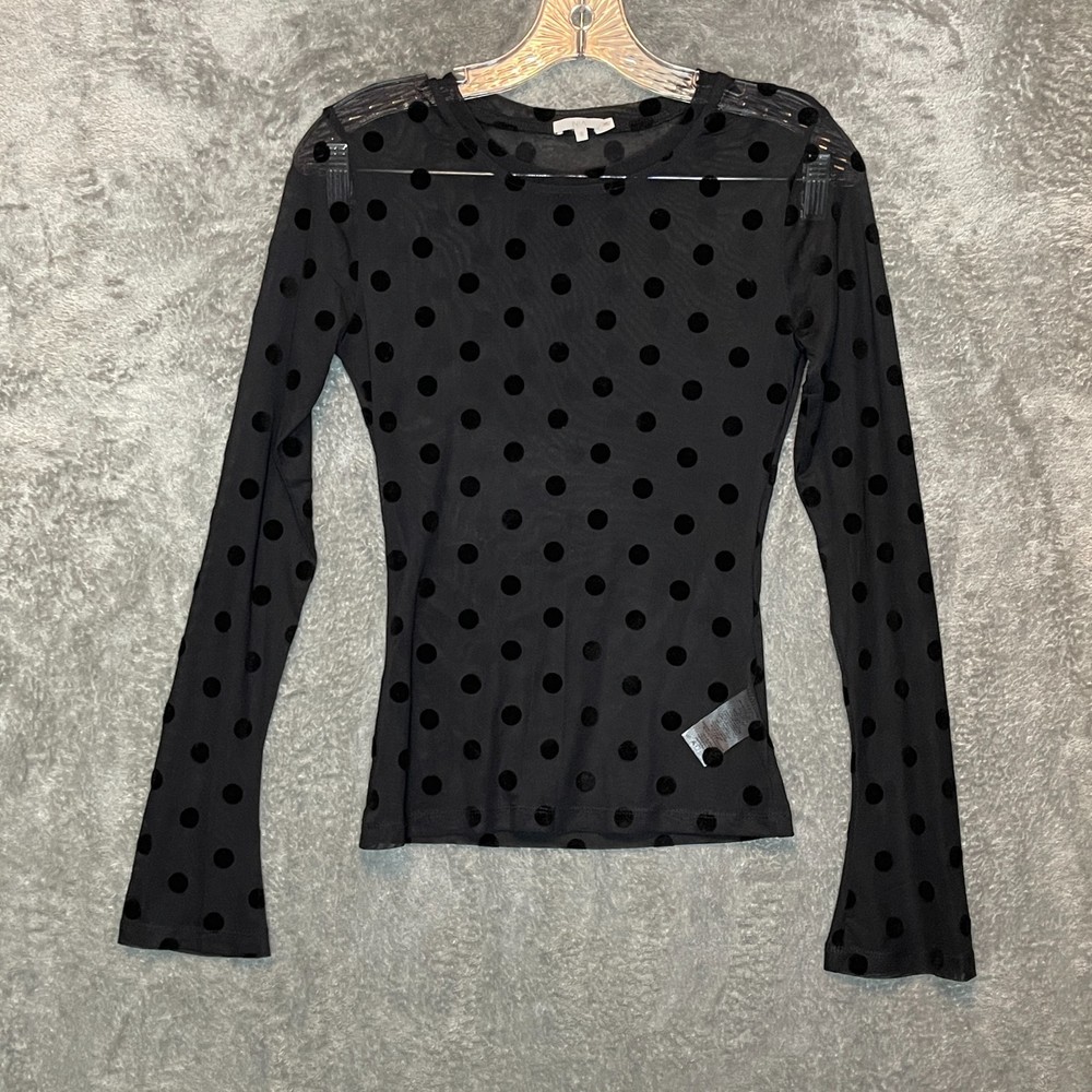 Women Size S Y2K Goth Coquette Velvet Clip Dot Mesh Sheer Long Flare Sleeve Top