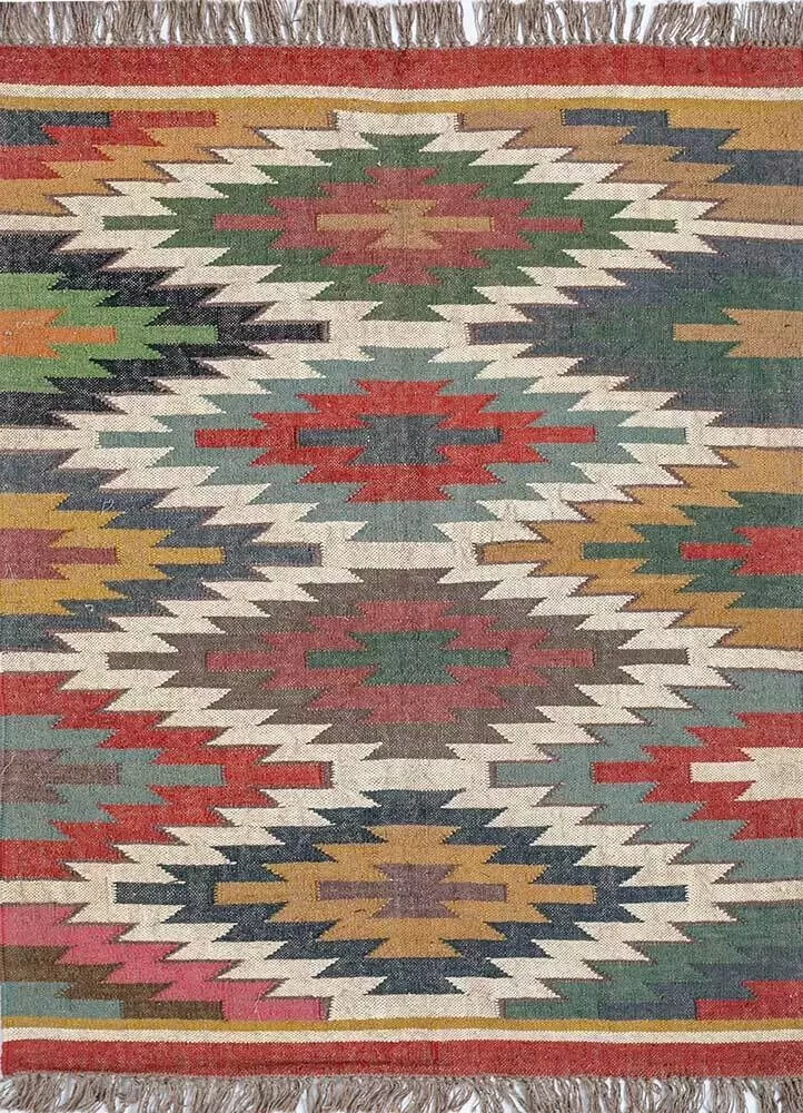Handwoven Wool Jute Kilim Rug for Living Room and Home Decor