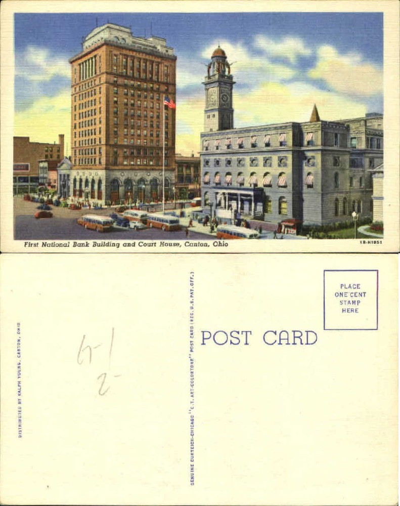 First National Bank Building Court House Canton Ohio OH unused old postcard