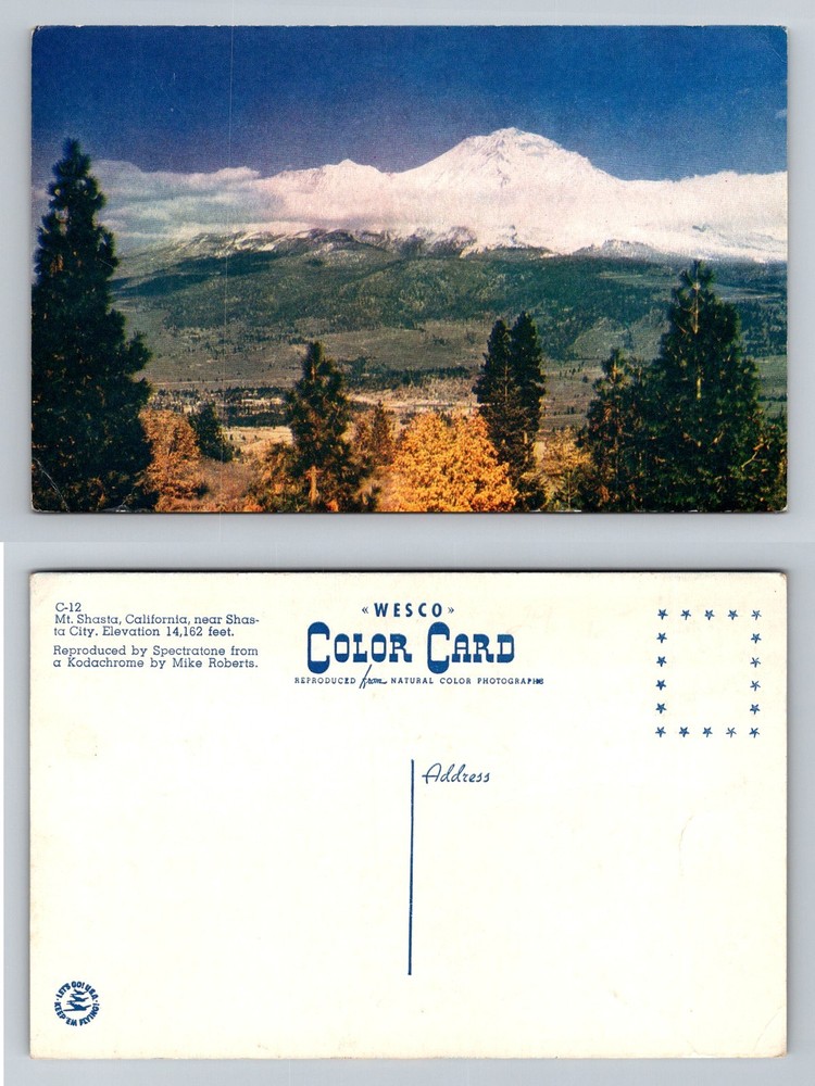 Mount Shasta, CA-California, Snow Covered Peak Near Shasta City Vintage Postcard