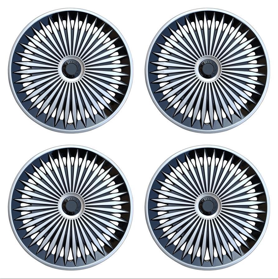 4PC Glossy Silver Black 17 Inch Universal Snap-On Wheel Hub Caps