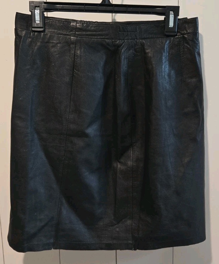 LEBAAS Vintage Black Soft Full Grain LEATHER PENCIL SKIRT Size L