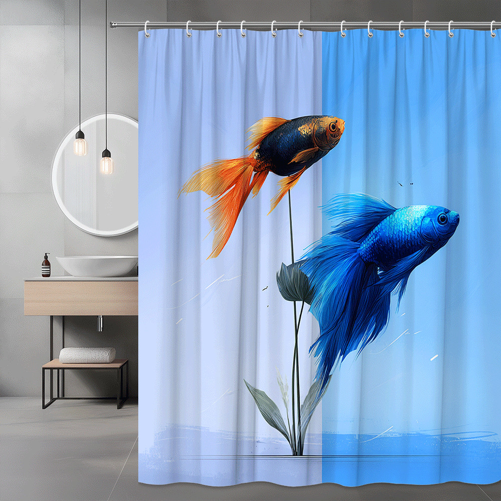 Blue Orange Fish Shower Curtain Graphic Print
