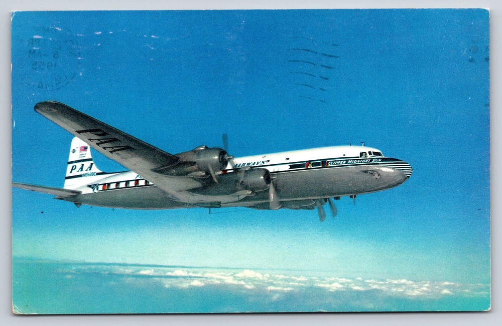 Aviation~Pan American World Airways~Super-6 Clipper~Flight Scene~1955 Postcard