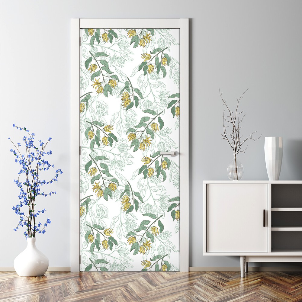 Floral green Canaga Leaf peel and stick removable door sticker self-adhesive wall decor