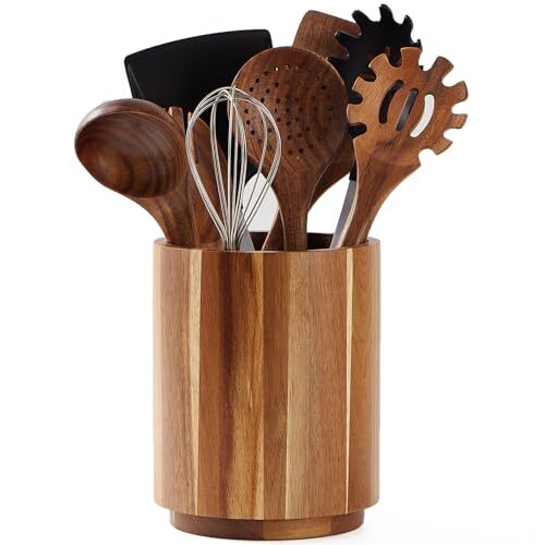 Acacia Wood Utensil Holder for Kitchen Counter, 360° Rotating 7.2