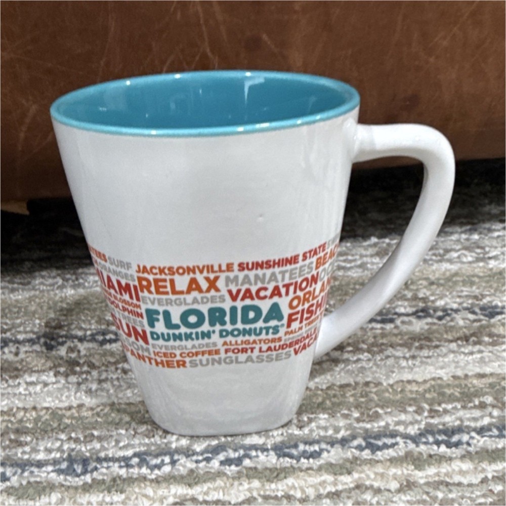 Dunkin' Donuts Florida Theme Ceramic Coffee Mug White Blue Word Print