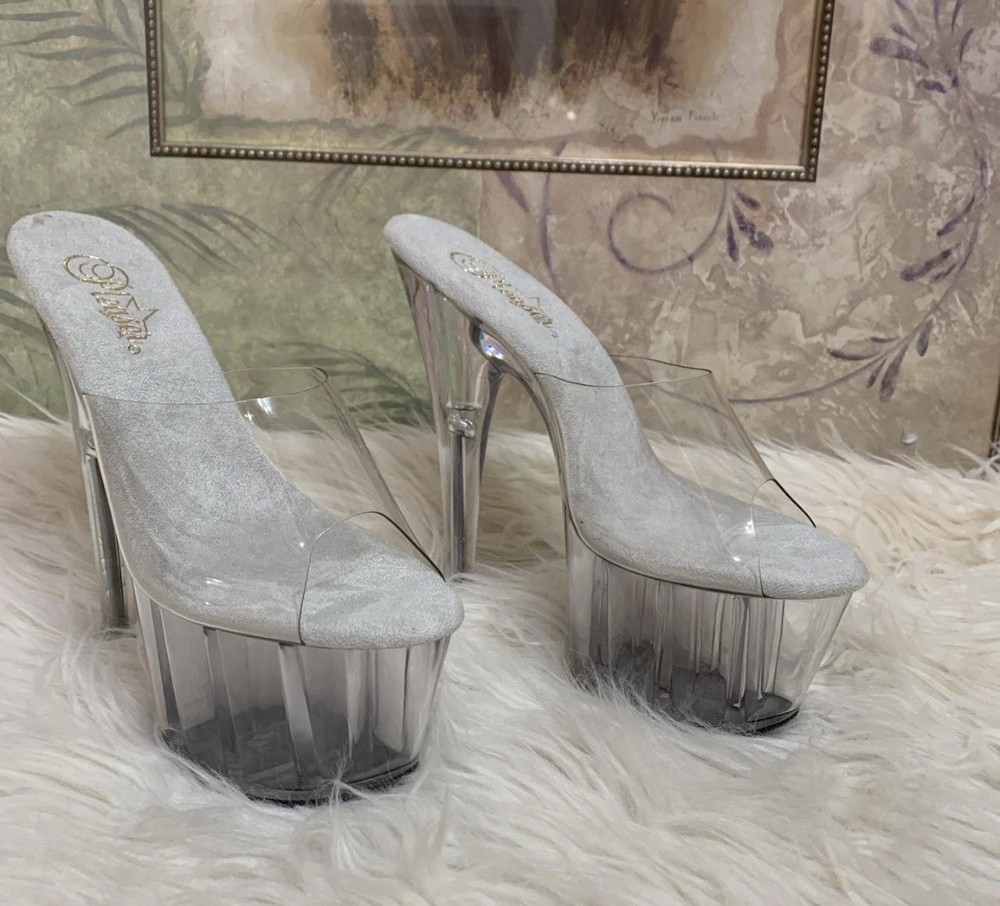 Pleaser Clear 7 Inch Platform Slides Size 8 Women's Sandals
