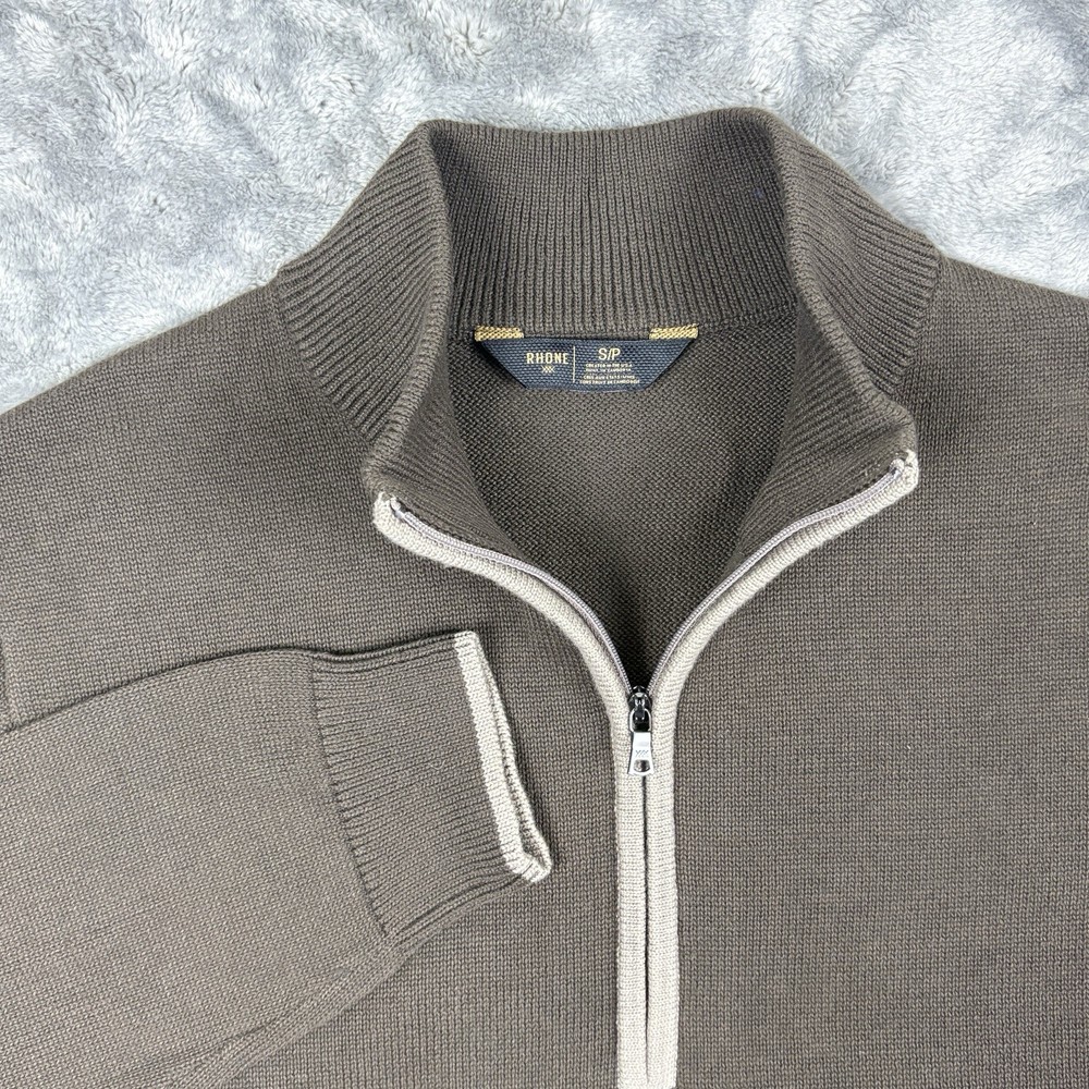 Rhone Mens Quarter Zip Knit Sweater Casual Brown Pullover Long Sleeve Size Small