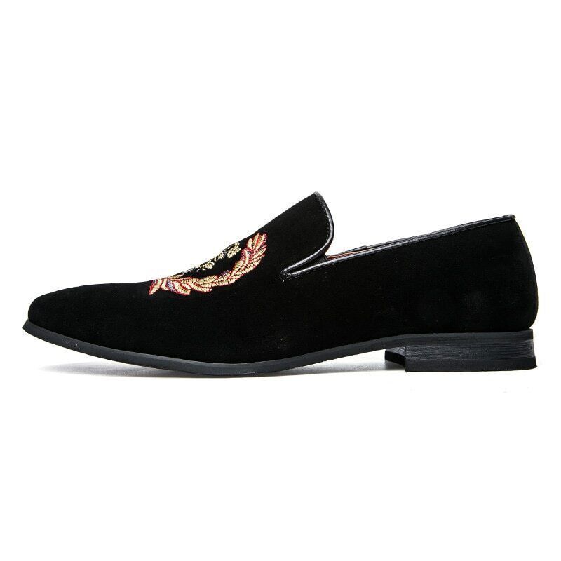 Men's Fashion Suede Leather Embroidery Loafers Casual Printed Oxfords Shoes