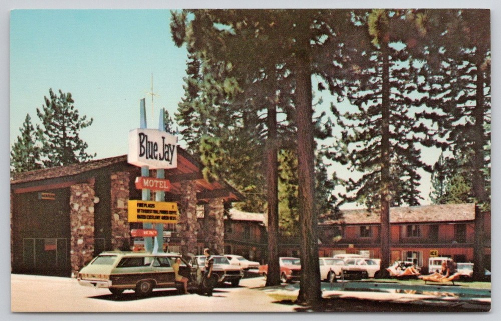 Blue Jay Motor Lodge South Lake Tahoe CA Vintage Chrome Postcard