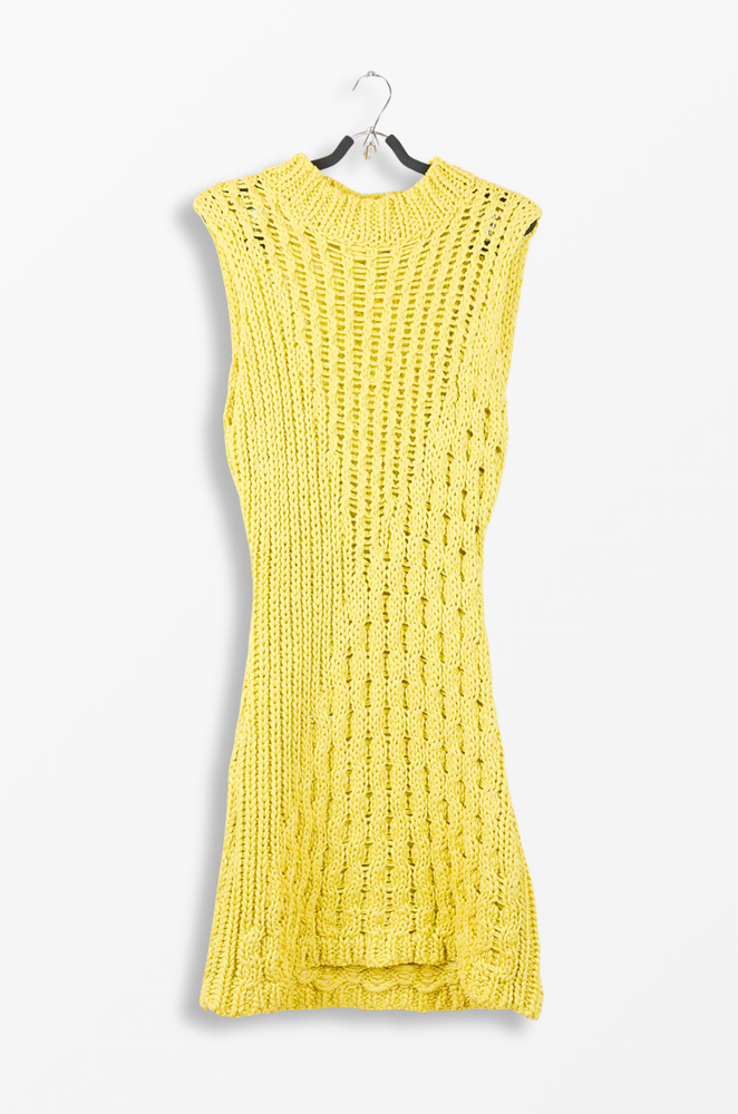 Salvatore Ferragamo Open-Knit Maxi Dress 100% Cotton Lemon Yellow Made in Italy