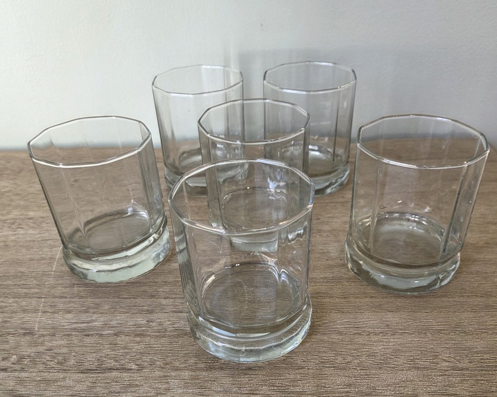 Set Of 6 Decagon 10 Sided Clear Whiskey Rocks Lowball Glasses - NICE!