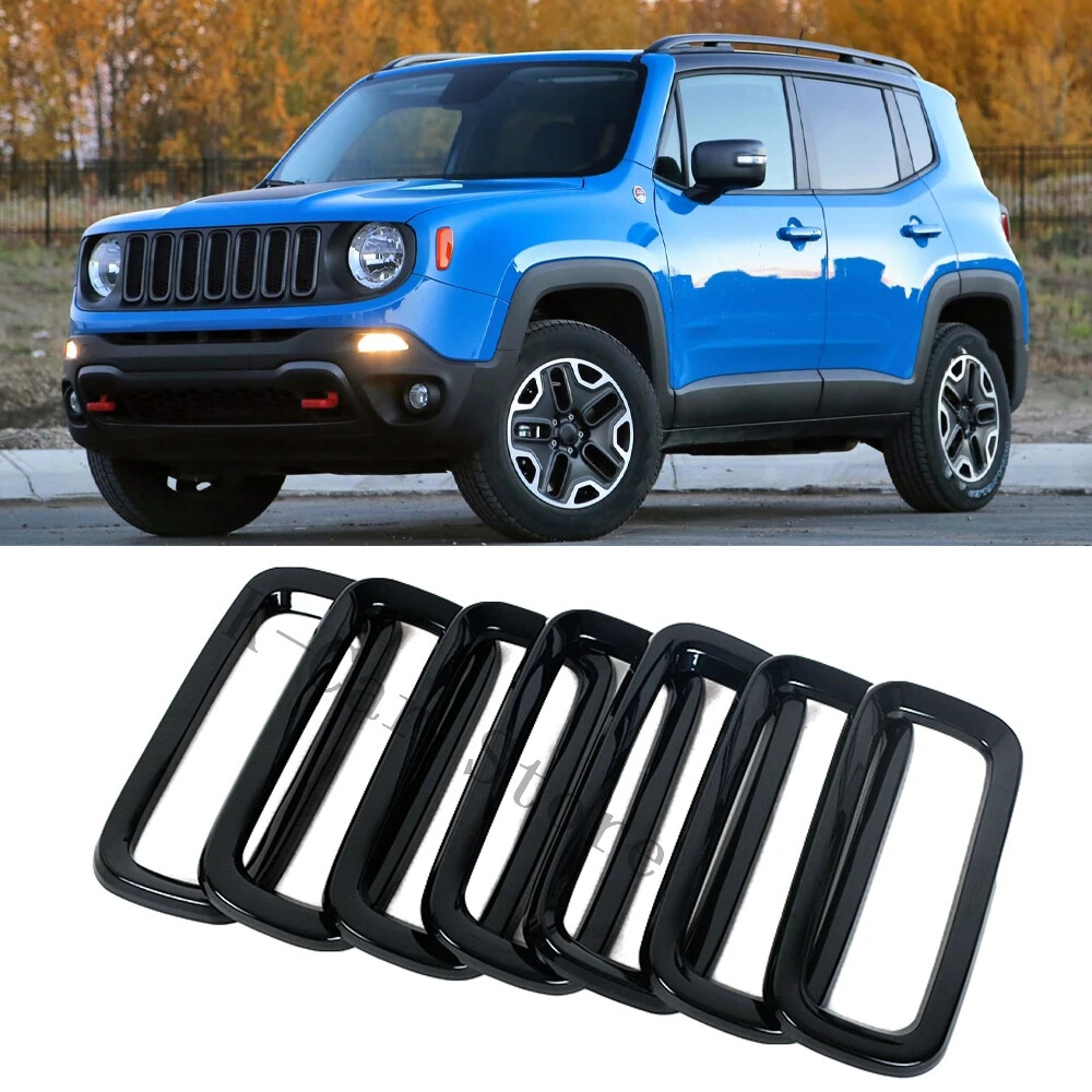black ABS Front Grille Grill Frame Trim Covers Fit for Jeep Renegade 2015-2018