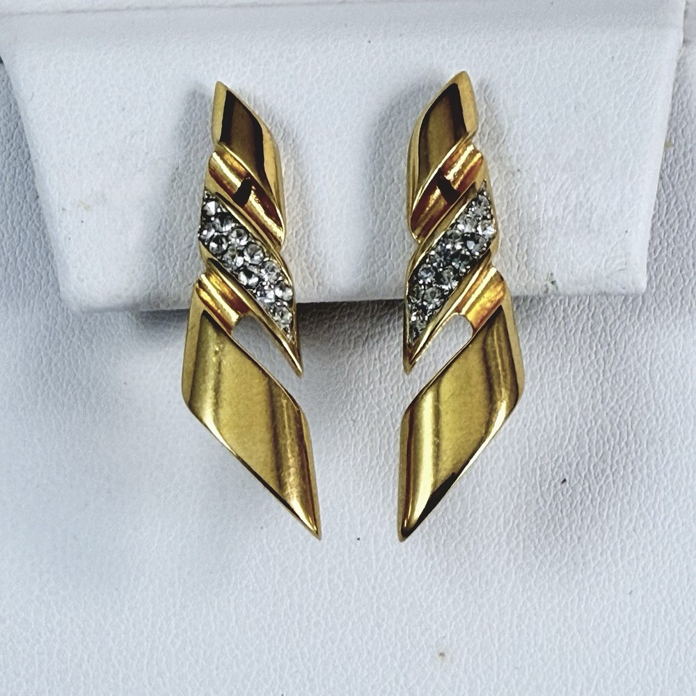 Vintage GIVENCHY Signed 1982 Paris New York Crystal Gold Tone Clip on Earrings