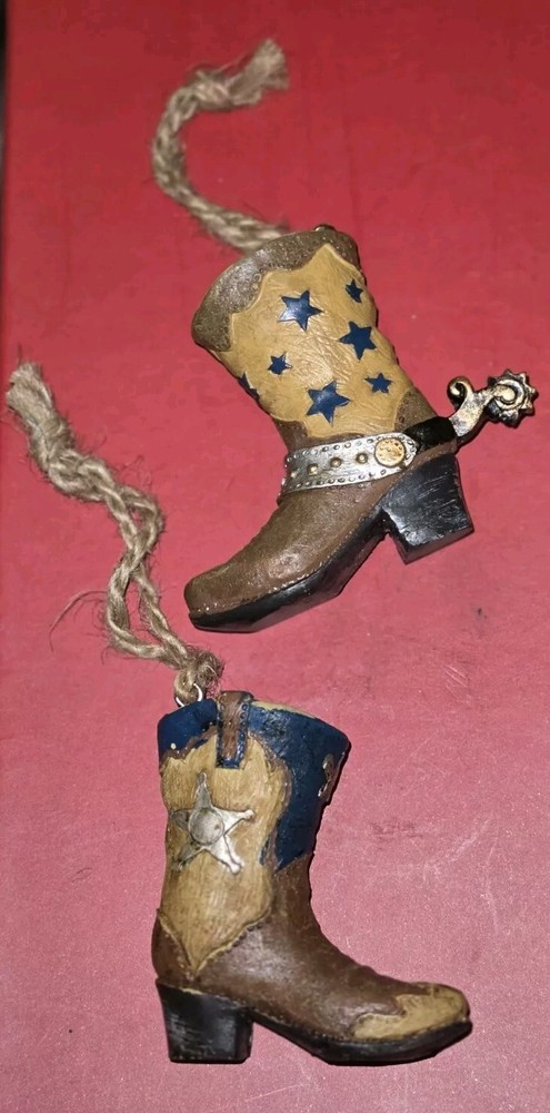 Cowboy Boot Christmas Ornaments 3 Inch Western Farm Rodeo Decor Resin