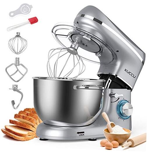 6.5QT 660W Silver Stand Mixer with 6-Speed Tilt-Head for Dough & Baking