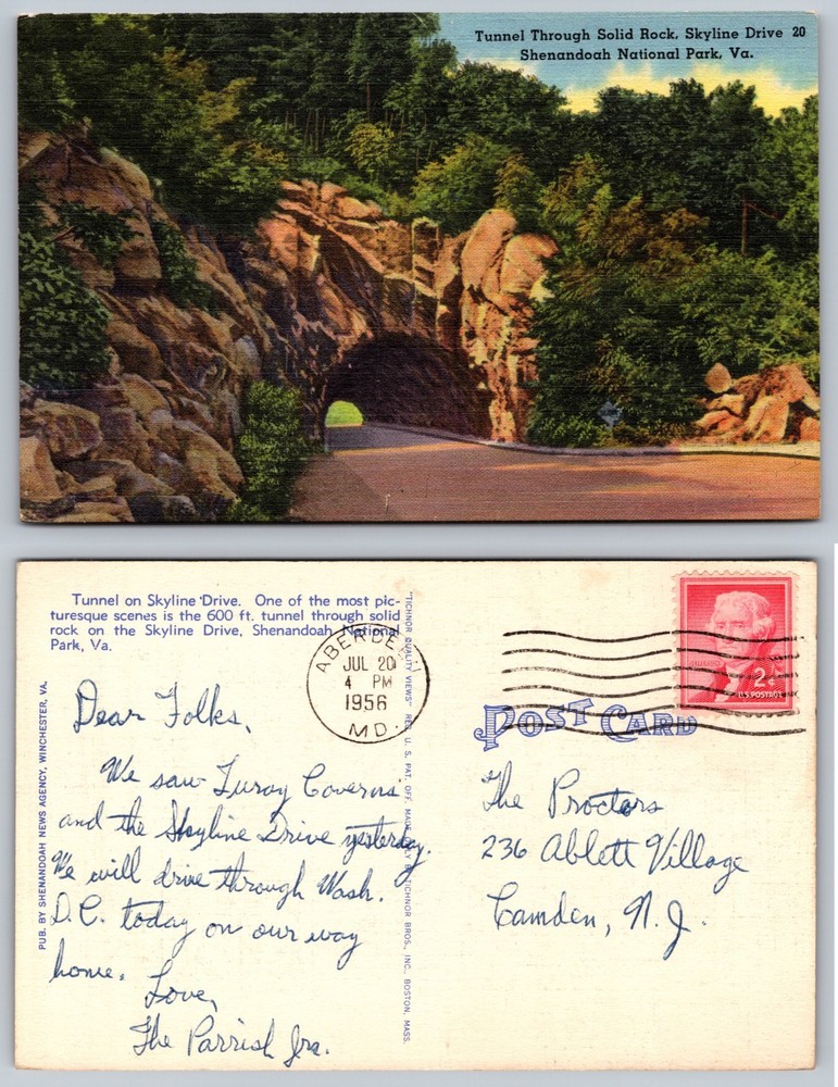 Tunnel Skyline Drive Shenandoah National Park Va Postcard