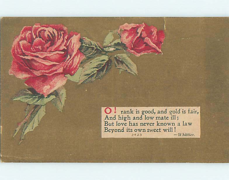 1914 Poet John Greenleaf Whittier Quote With Pink Rose Flowers : 60k cards o9250
