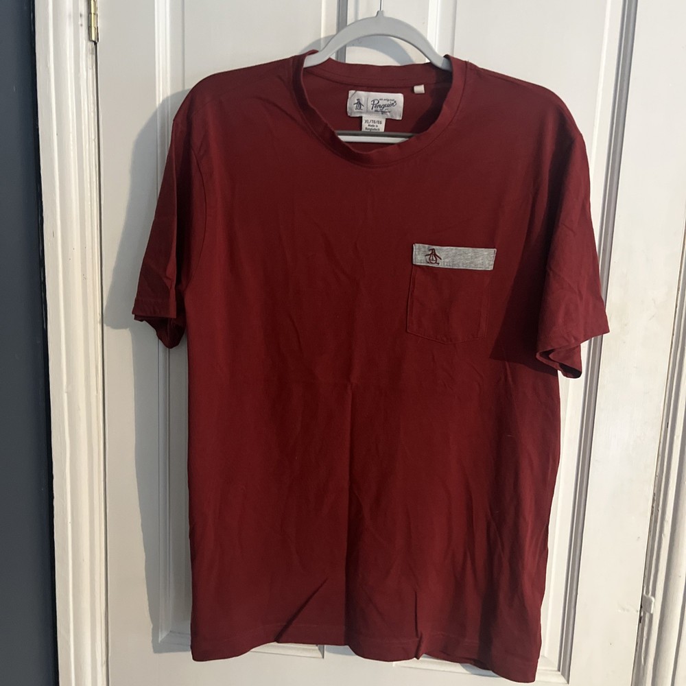 PENGUIN Mens T-Shirt Top XL Burgundy Cotton