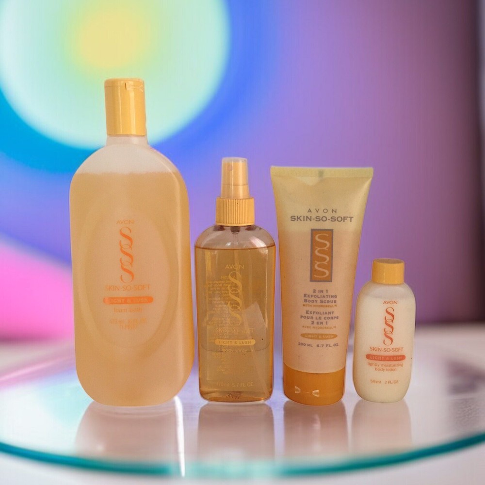 Y2K Avon Skin-So-Soft Light and Lush Fragranced Bath & Body Care 4pc Gift Set