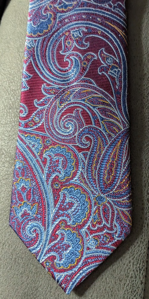 New Men's Tie Pronto Uomo Silk Paisley Blue Burgundy Wine 59