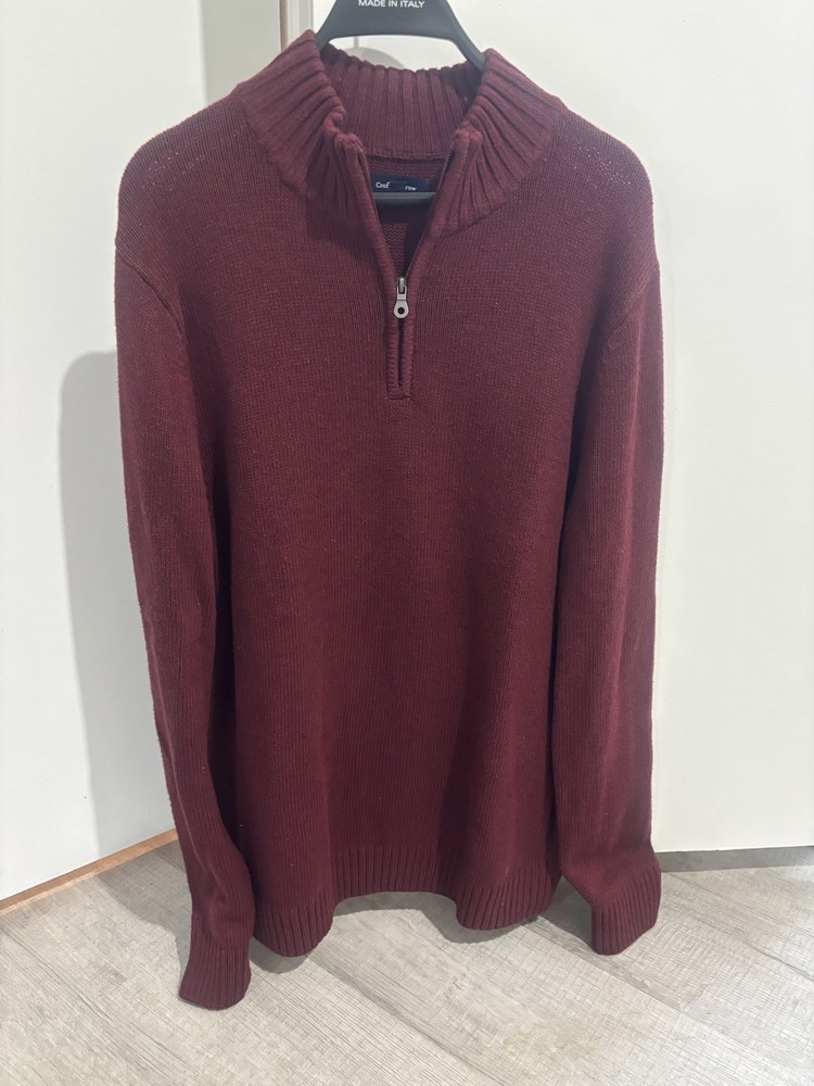Croft & Barrow Mens Burgundy Marled Quarter Zip Sweater Knit Mock Neck Size L