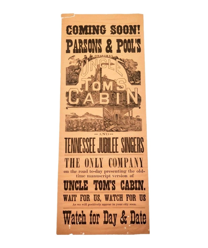 Antique 1890's Parsons & Pool's Uncle Tom's Cabin & Tennessee Jubilee Broadside