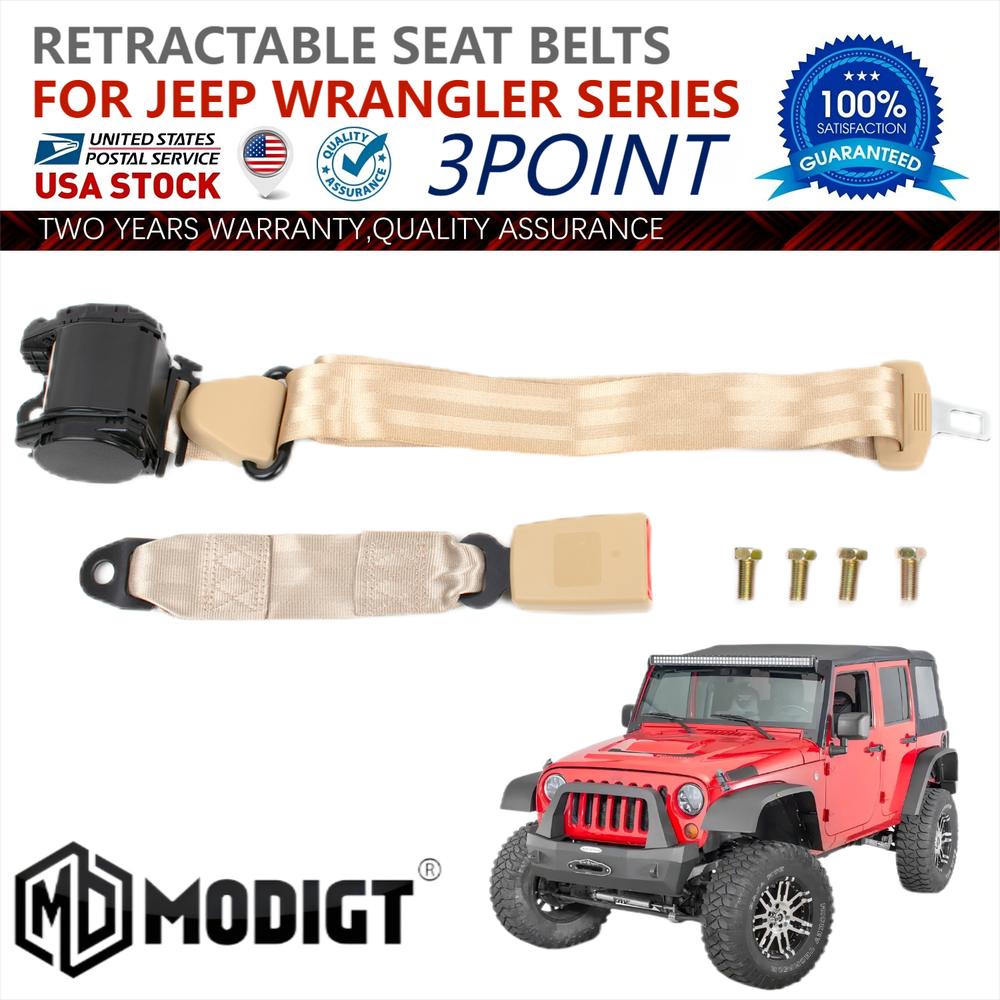1Set Retractable 3 Point Safety Seat Belt Strap Car Vehicle Adjustable Belt US